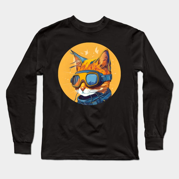 Cat Snow Skiing Sledging Holiday Vacation - Love Cats Long Sleeve T-Shirt by Synithia Vanetta Williams